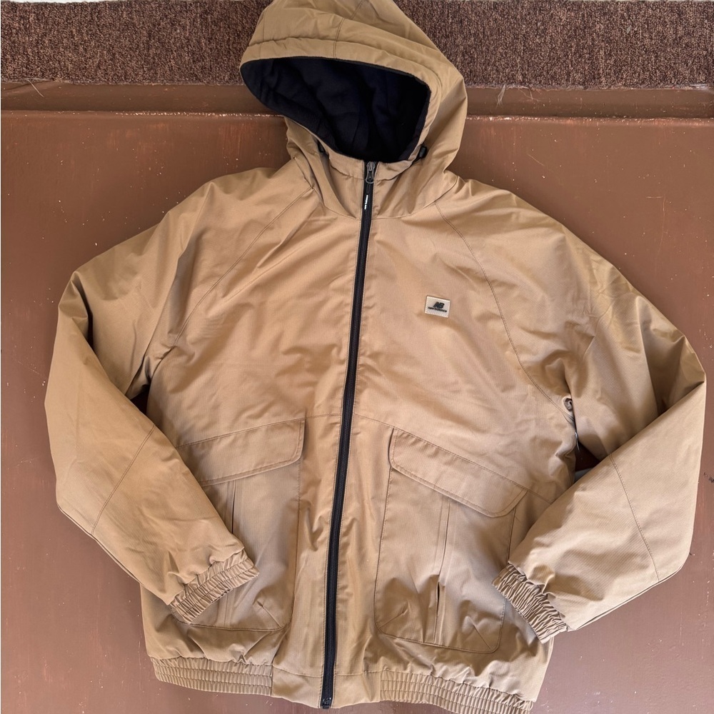 New Balance Men's Tan Hooded Water & Wind Resistant Puffer Jacket - medium